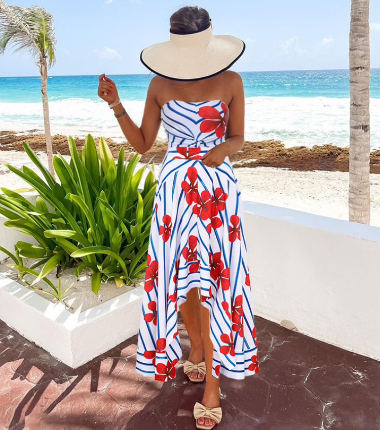 Off Shoulder Print One Piece Swimsuit and Skirt