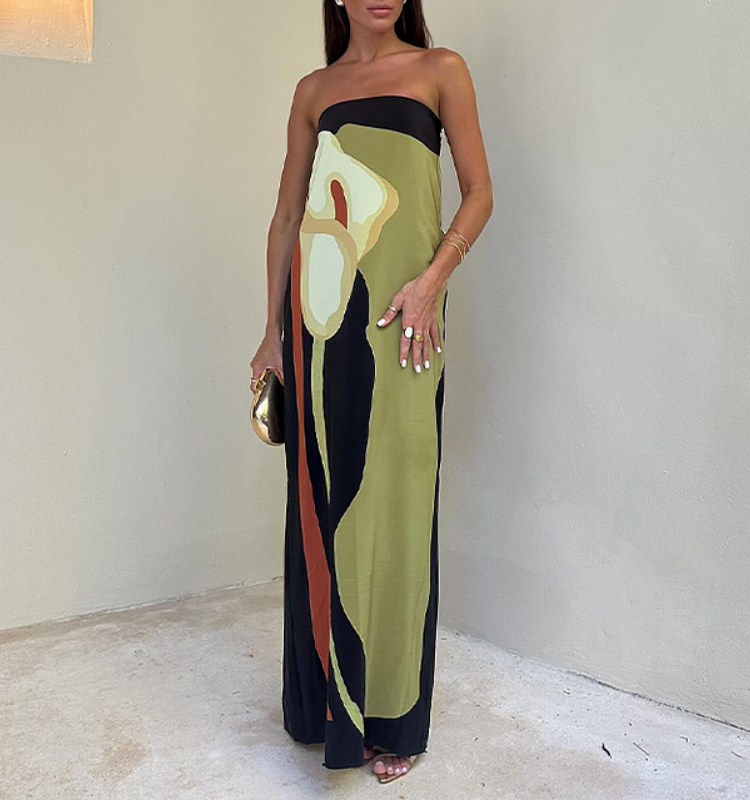 Bandeau Blossom Printed Maxi Dress