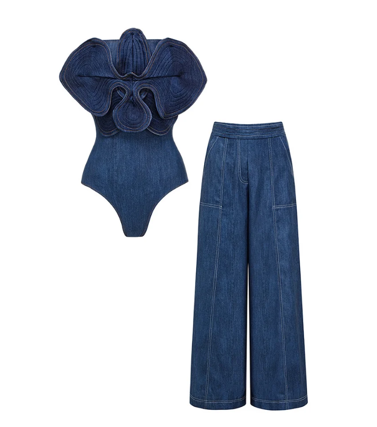 Off Shoulder 3D Flower Printed One Piece Swimsuit and Skirt