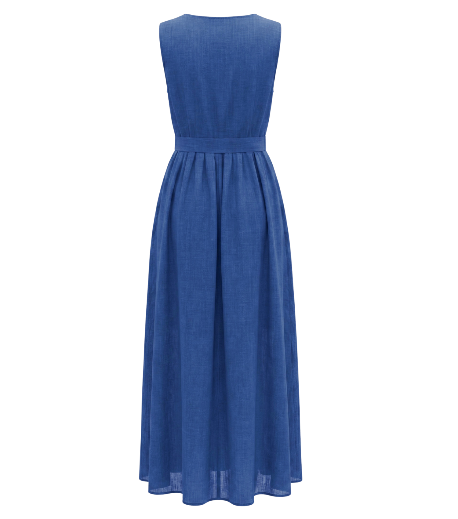 Solid Blue V-Neck A-Line Maxi Dress