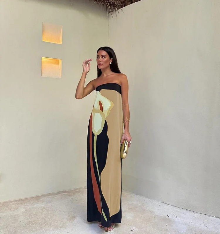 Bandeau Blossom Printed Maxi Dress