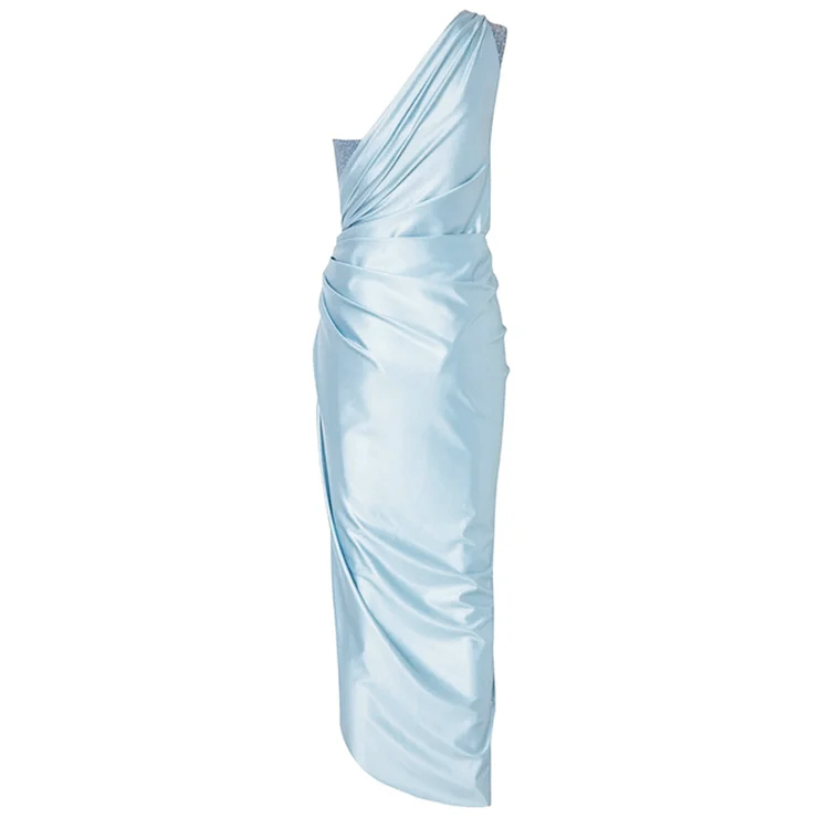 Flaxmaker Pearl Shoulder Strap Cutout Shiny Texture One Piece Swimsuit and Dress