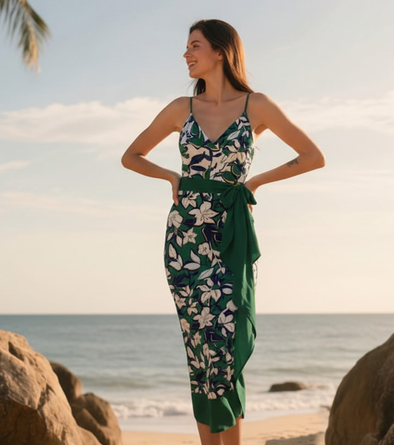 Spaghetti Strap Printed Wrap Dress