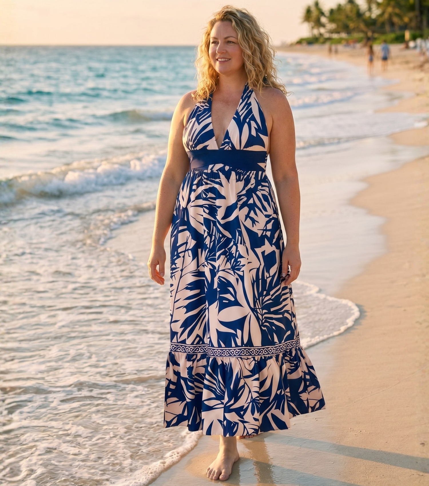 Plus Size V Neck Leaves Print One Piece Swimsuit and Pants/Skirt