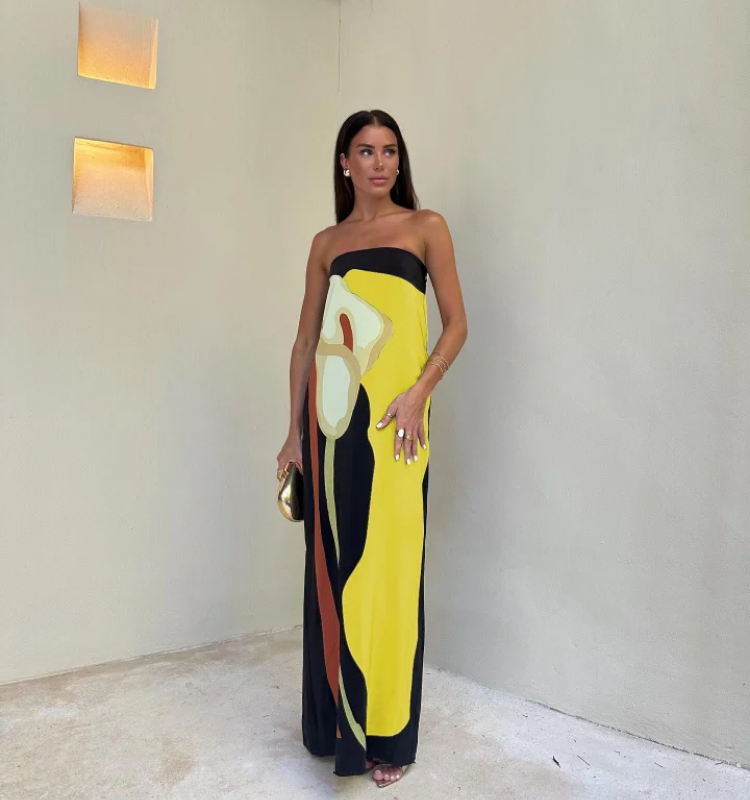 Bandeau Blossom Printed Maxi Dress