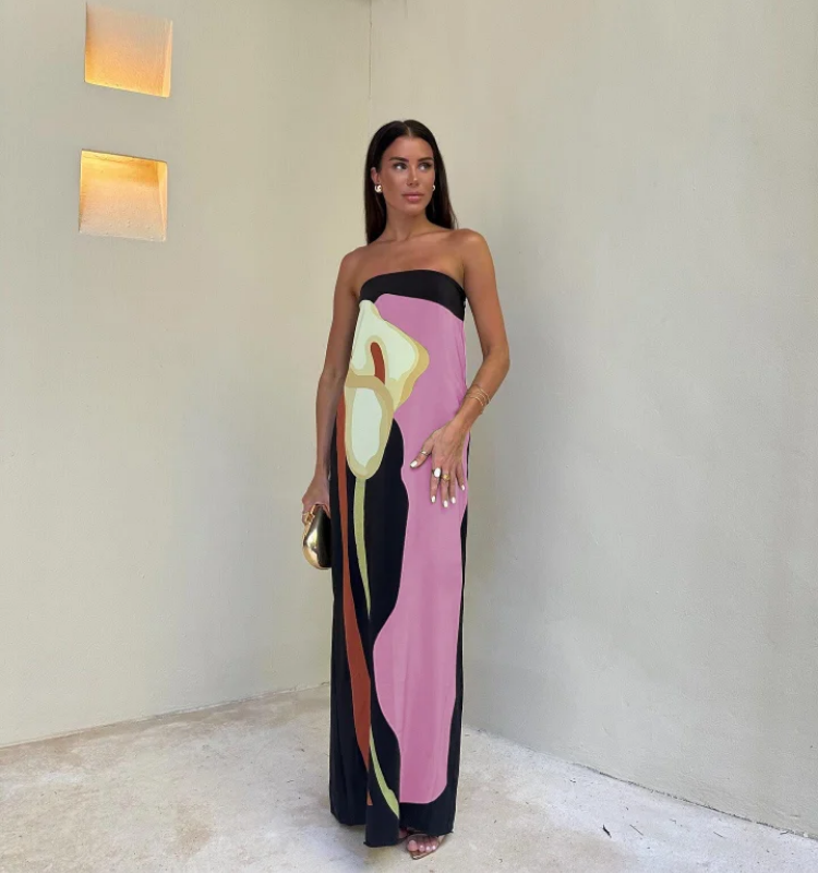 Bandeau Blossom Printed Maxi Dress