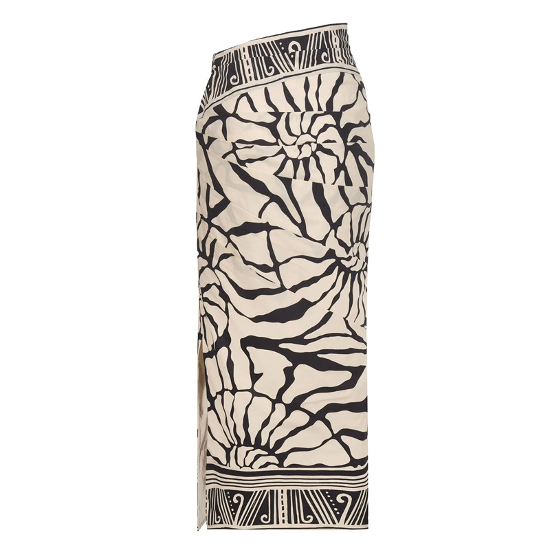 Detachable Puff Sleeves Printed High Waist Bikini Swimsuit and Skirt Flaxmaker