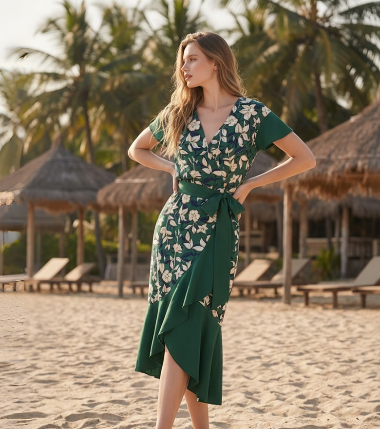 Ruffled Printed Wrap Dress