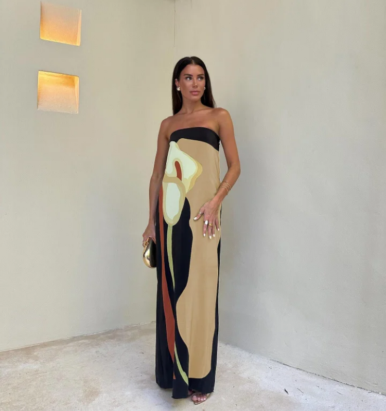 Bandeau Blossom Printed Maxi Dress