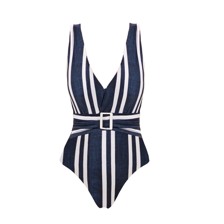 V Neck Blue Striped Print Swimsuit Set(s)