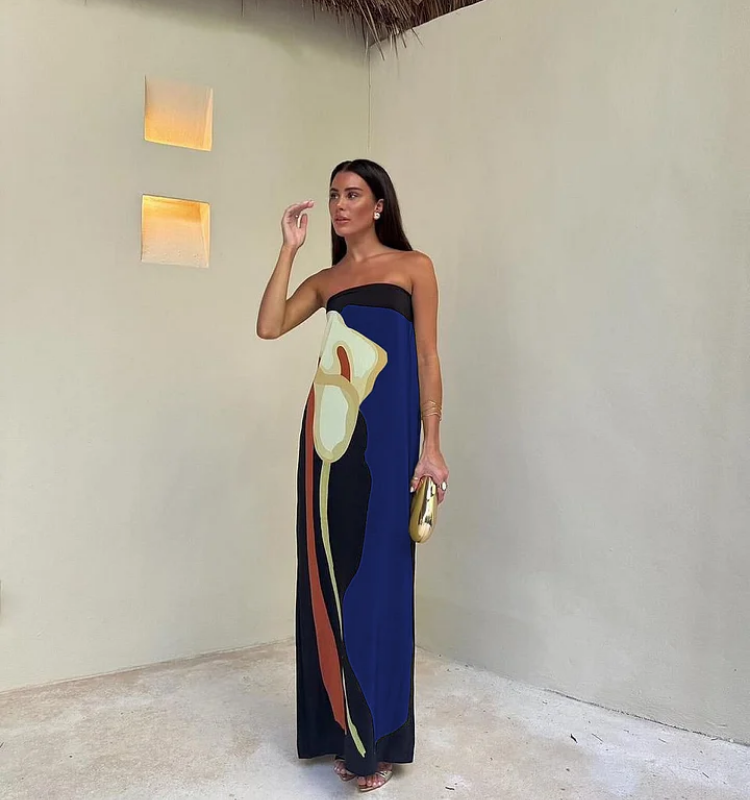 Bandeau Blossom Printed Maxi Dress