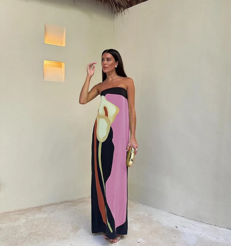 Bandeau Blossom Printed Maxi Dress