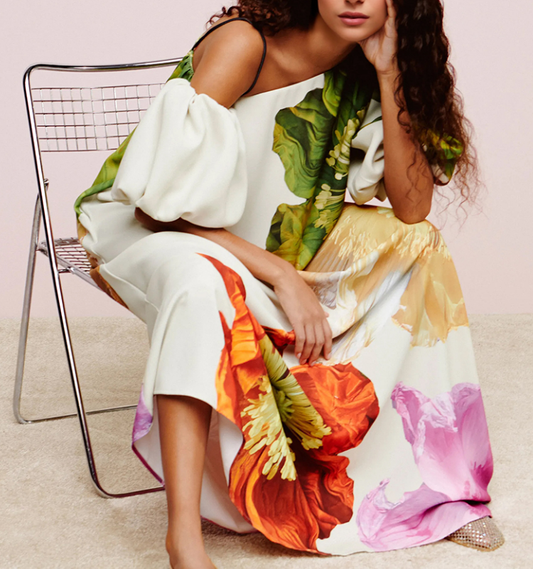 Floral Printed Open Shoulder Maxi Dress