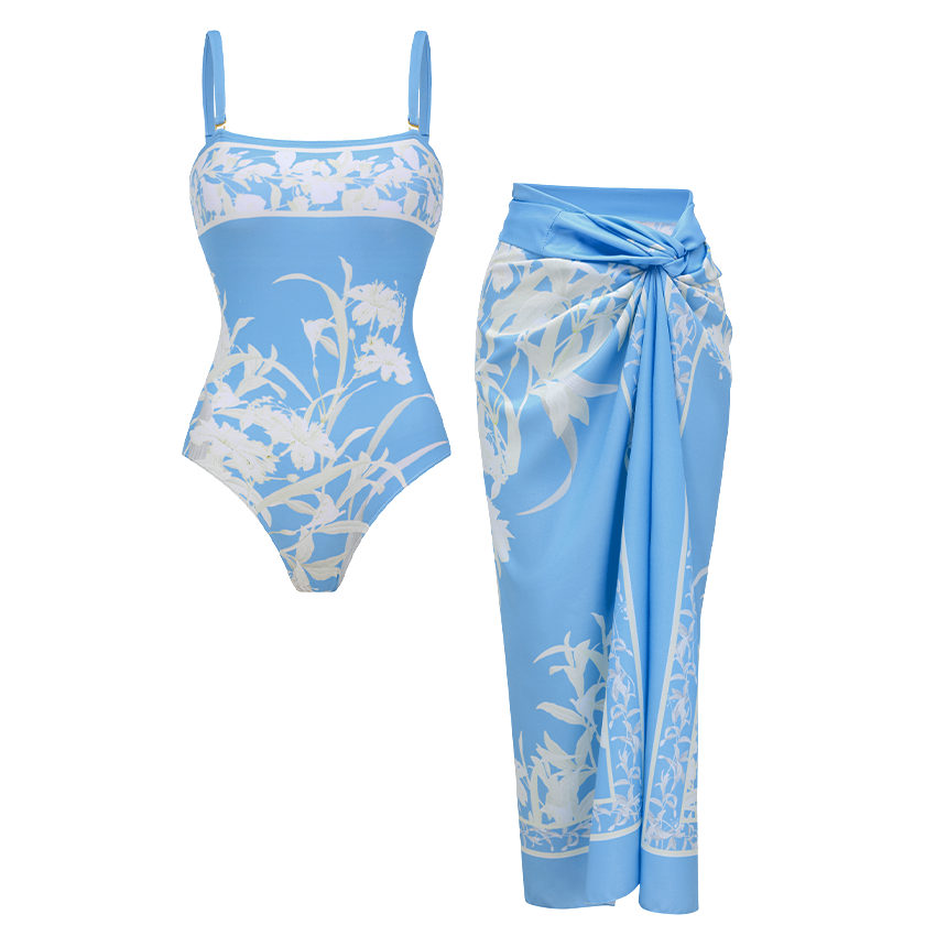 [Copy]Blue Botanical Flower Print Swimsuit Set(s)