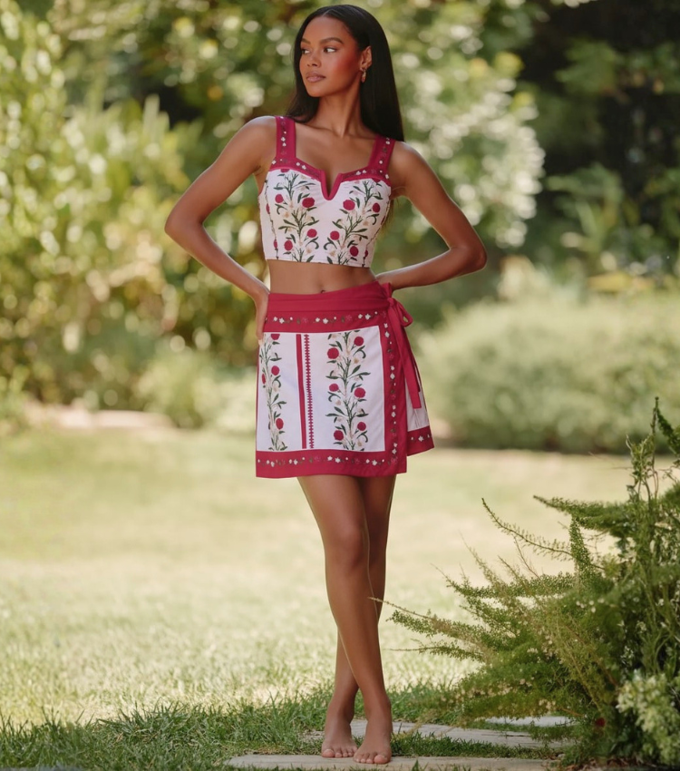  Wine Red Floral Print Two-Piece Swimsuit Set(s)