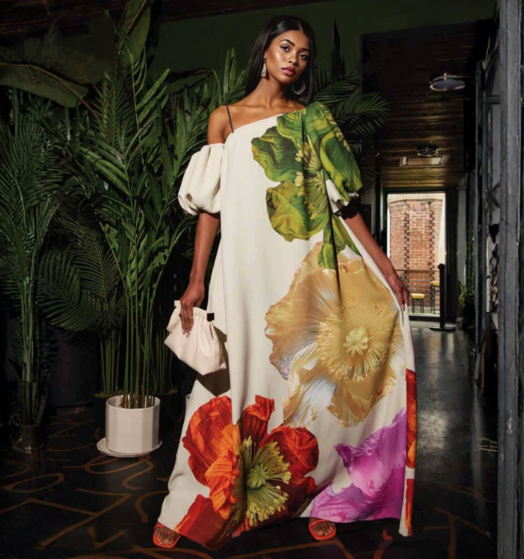 Floral Printed Open Shoulder Maxi Dress