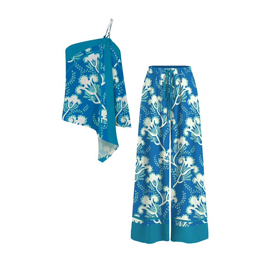 One-shoulder printed set