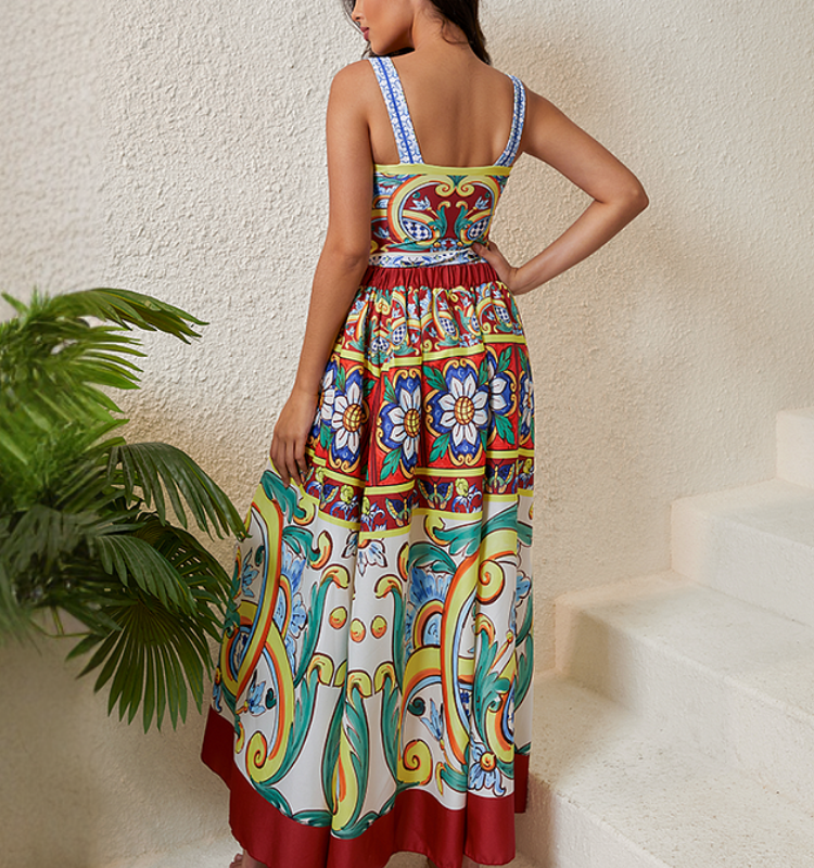 Sling Printed One Piece Swimsuit and Skirt Flaxmaker