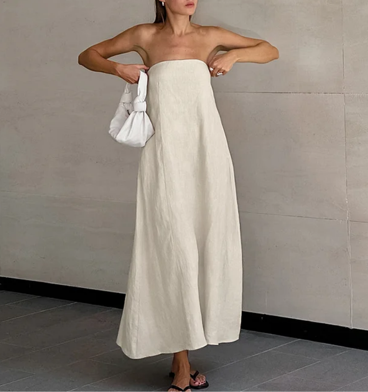 Bandeau Off Shoulder Solid Color Dress