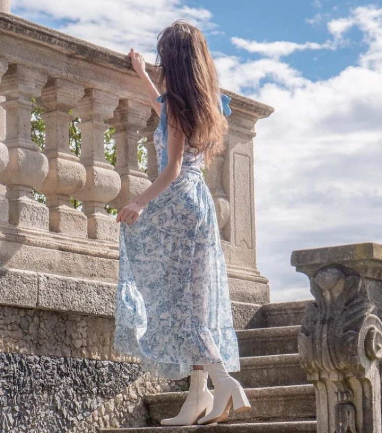 Blue Reversible Bowknot Tie-shoulder One Piece Swimsuit and Sarong/Skirt Flaxmaker