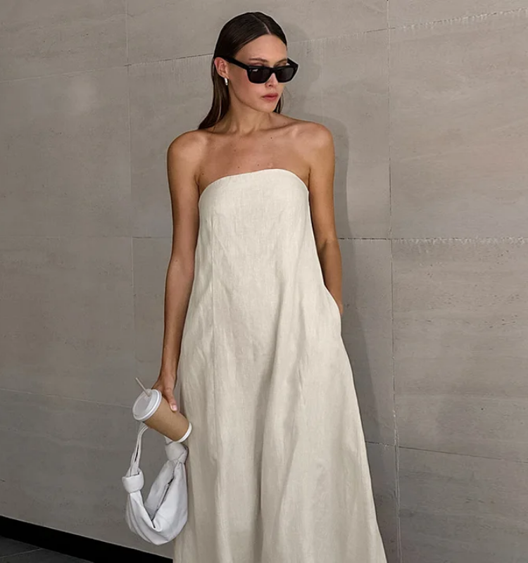 Bandeau Off Shoulder Solid Color Dress