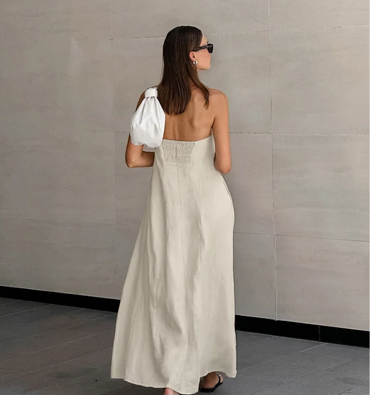 Bandeau Off Shoulder Solid Color Dress