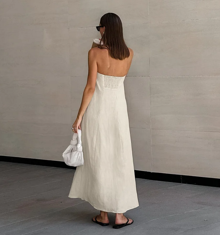 Bandeau Off Shoulder Solid Color Dress