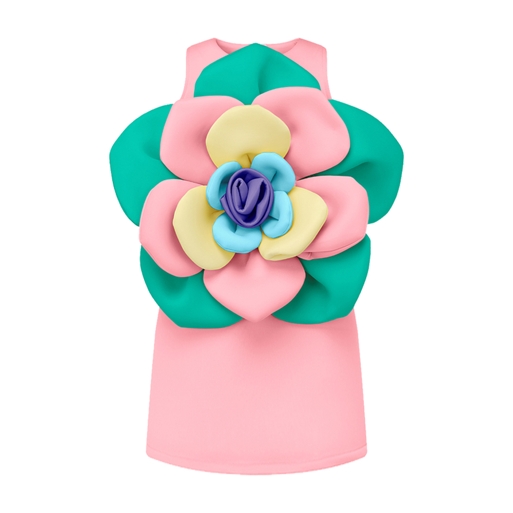 3D Colorful Floral Sleeveless Dress