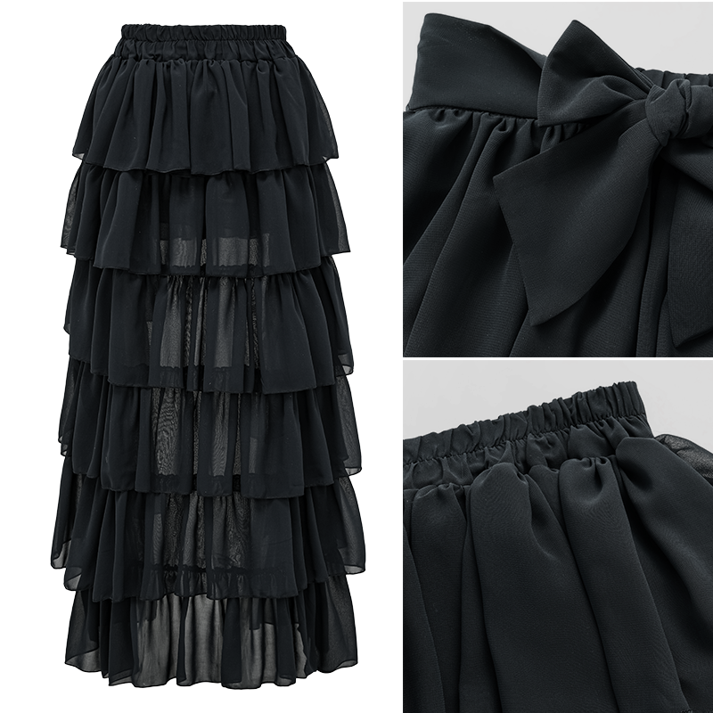 Black and White Bow Decor One Piece Swimsuit and Skirt Flaxmaker