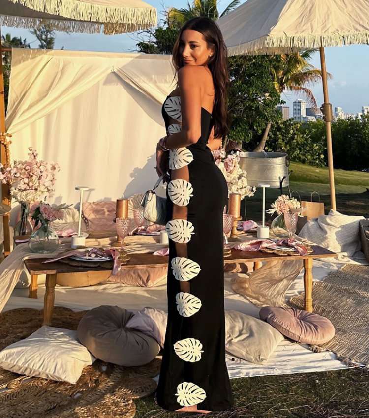 Bandeau Side Cutout  Black One Piece Swimsuit and Skirt Flaxmaker