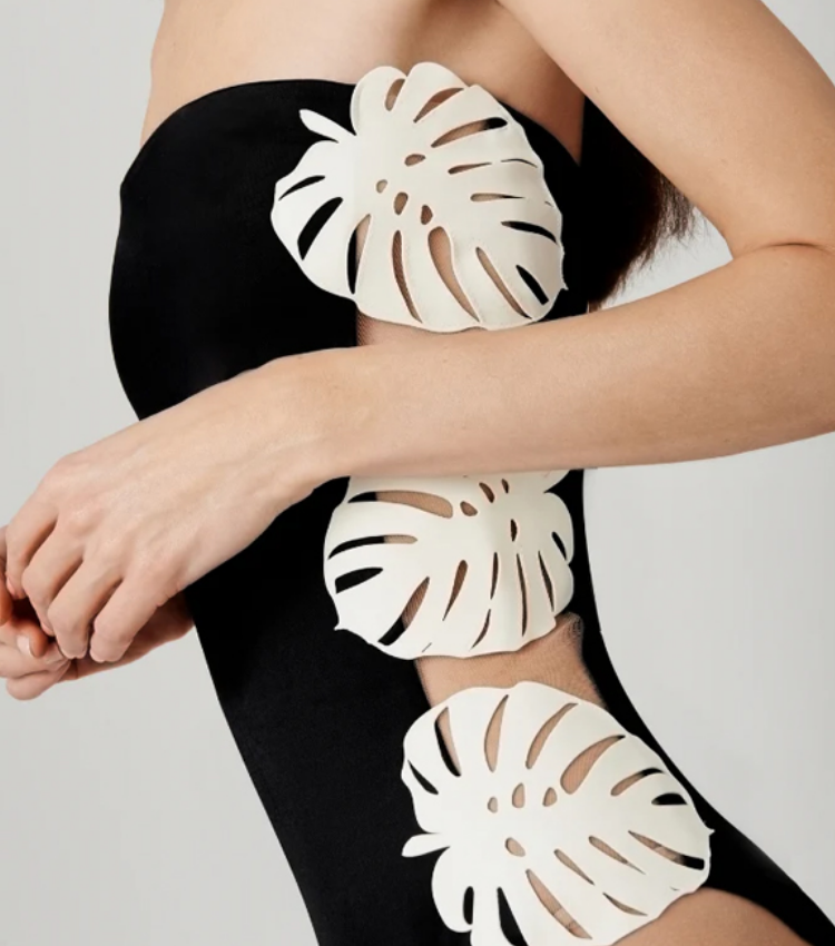 Bandeau Side Cutout  Black One Piece Swimsuit and Skirt Flaxmaker