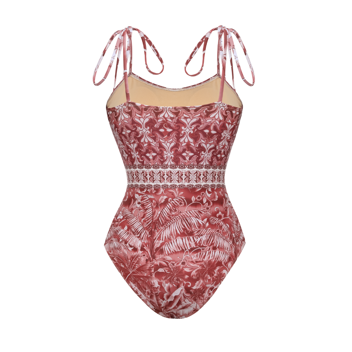 Tie-up b rown Retro Forest Print One Piece Swimsuit and Skirt