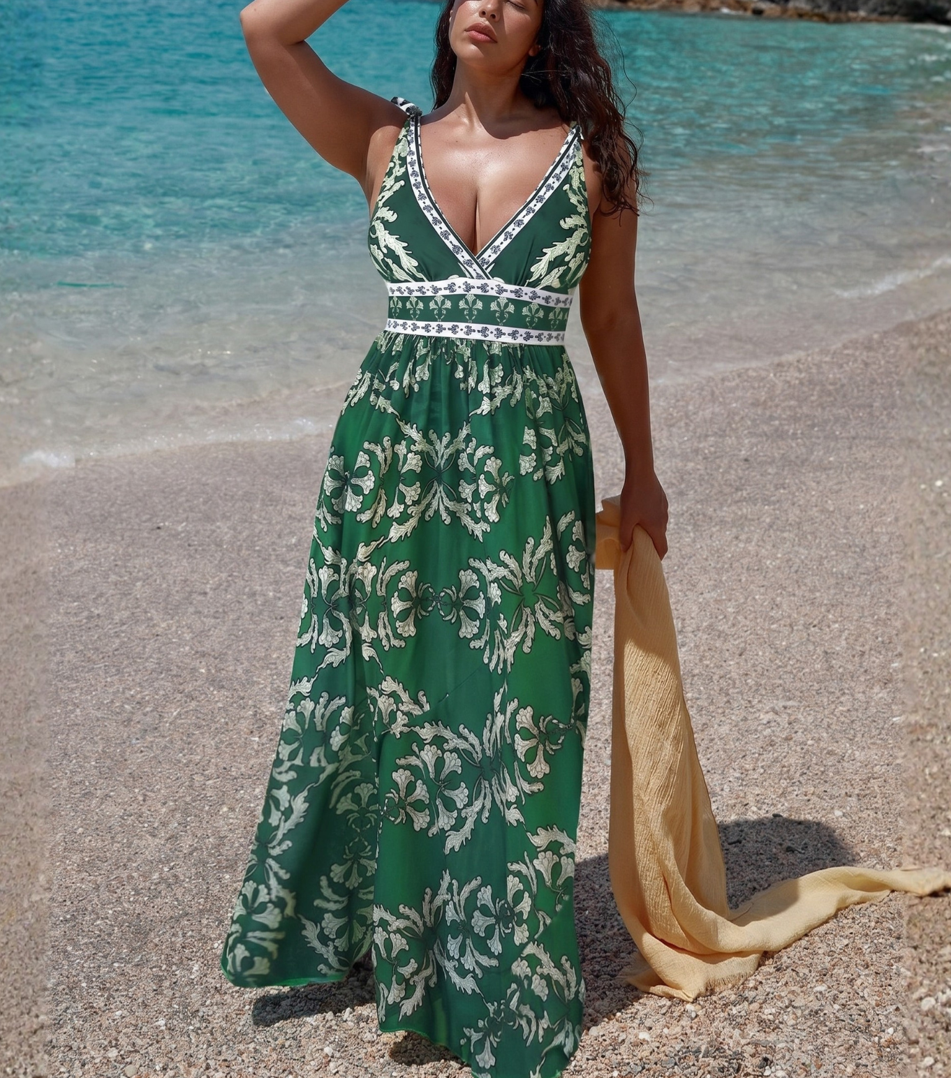 Plus Size V Neck Lace Up Printed One Piece Swimsuit and Skirt