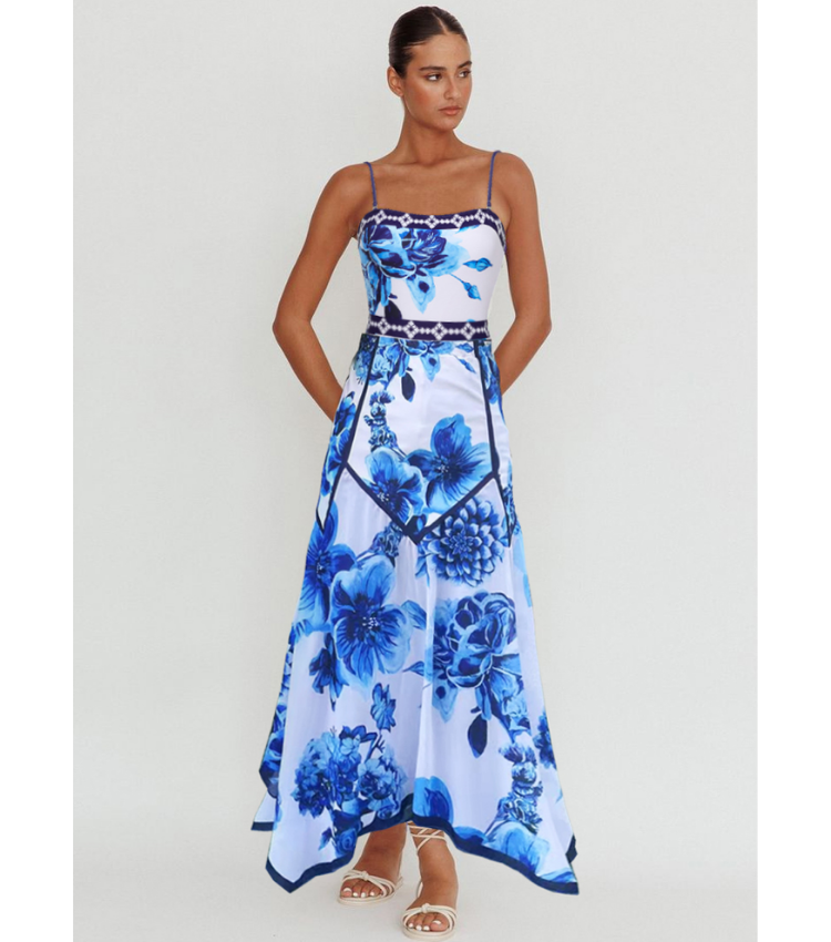 Floral Series Pattern Print One Piece Swimsuit and Skirt