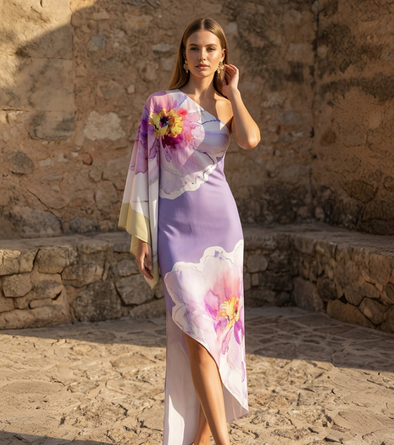 One-Shoulder Printed Dress