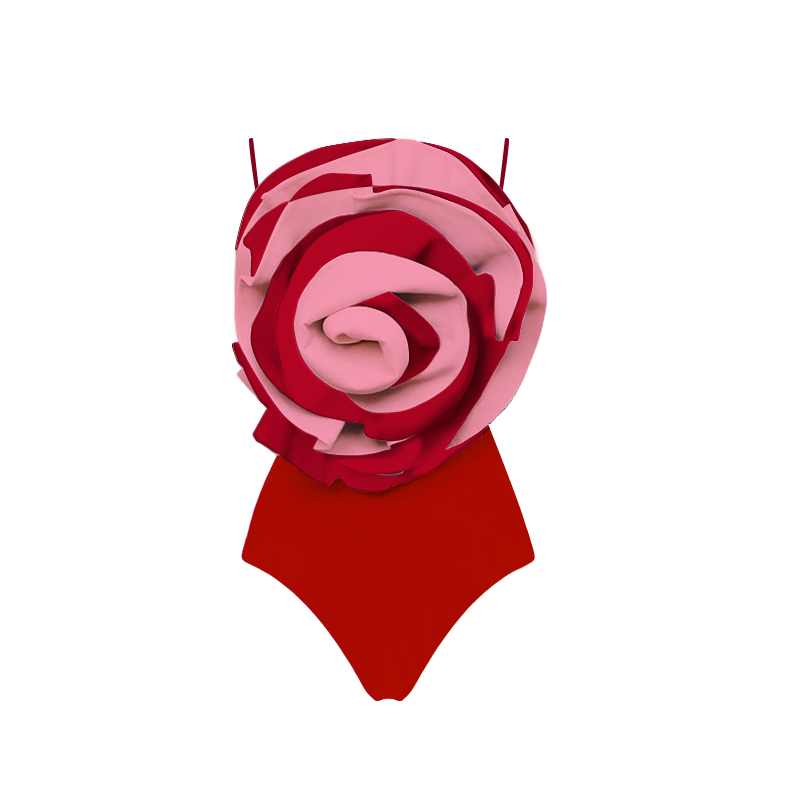 Exaggerated 3D Flower Decor Swimsuit and Skirt Flaxmaker