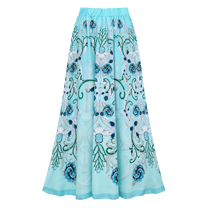 Sling Blue Jewelry Series Pattern Print One Piece Swimsuit and Skirt or Sarong