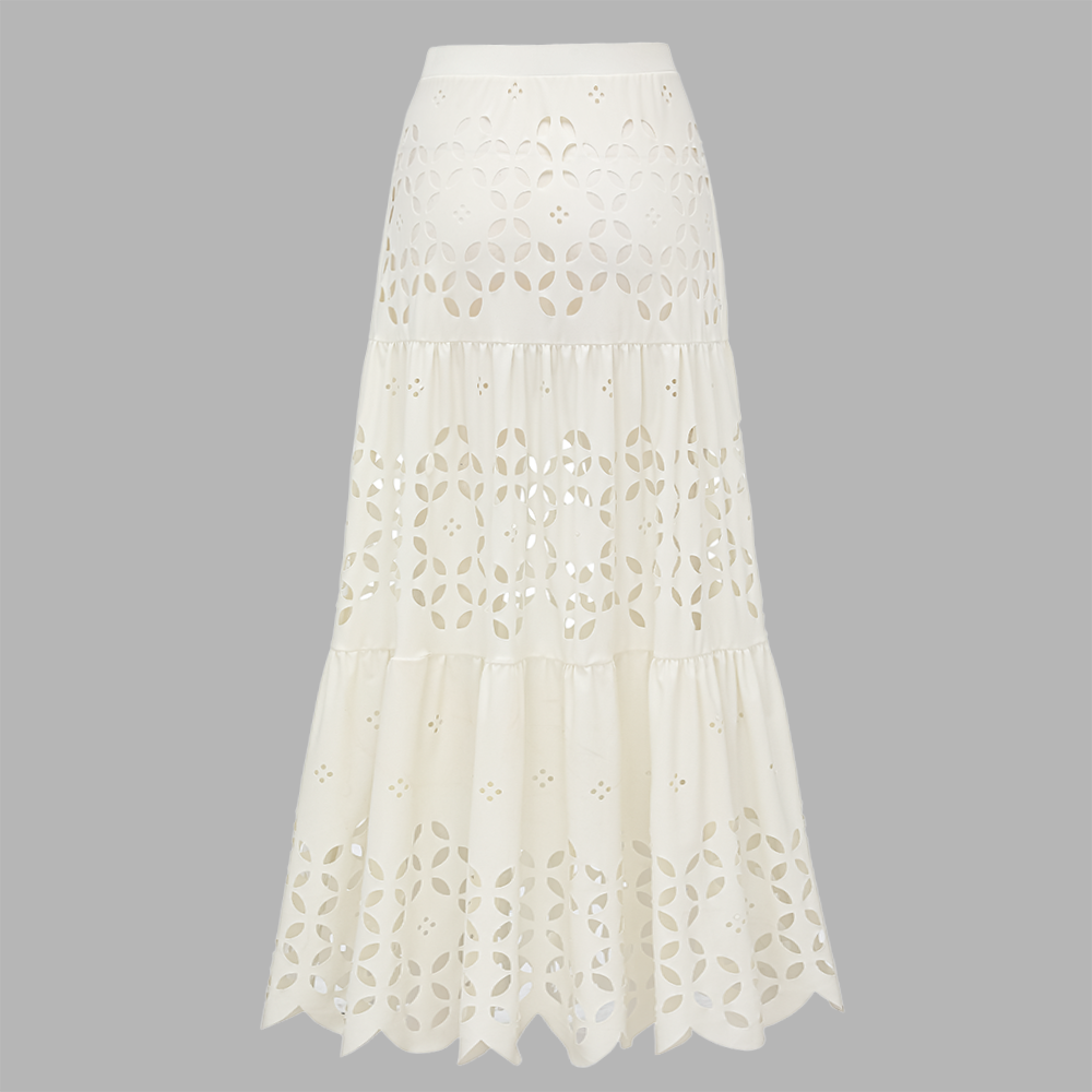 White Laser Hollowing Bikini Swimsuit and Skirt