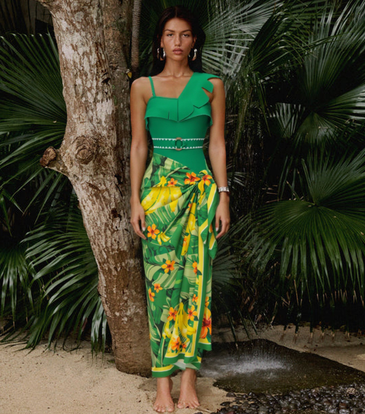 3D leaf-patterned Print Swimsuit Set(s)