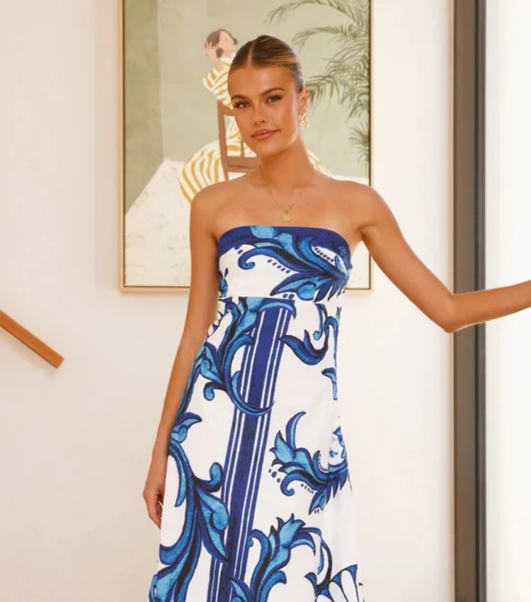 Bandeau Printed Midi Dress