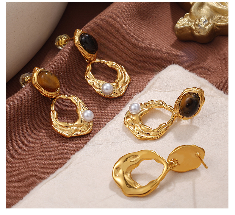 Tiger Eye Metal Stud Earrings