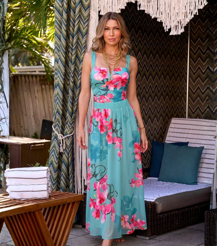 Turquoise & Hot Pink Orchid Floral Print Swimsuit Set(s)