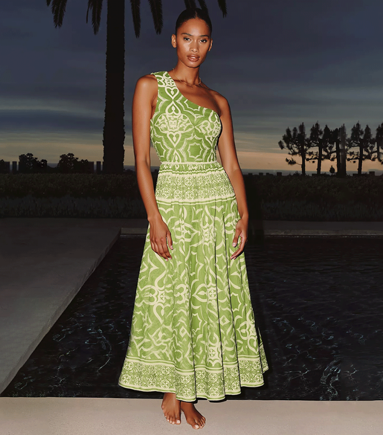 One Shoulder Retro Print One Piece Swimsuit and Skirt