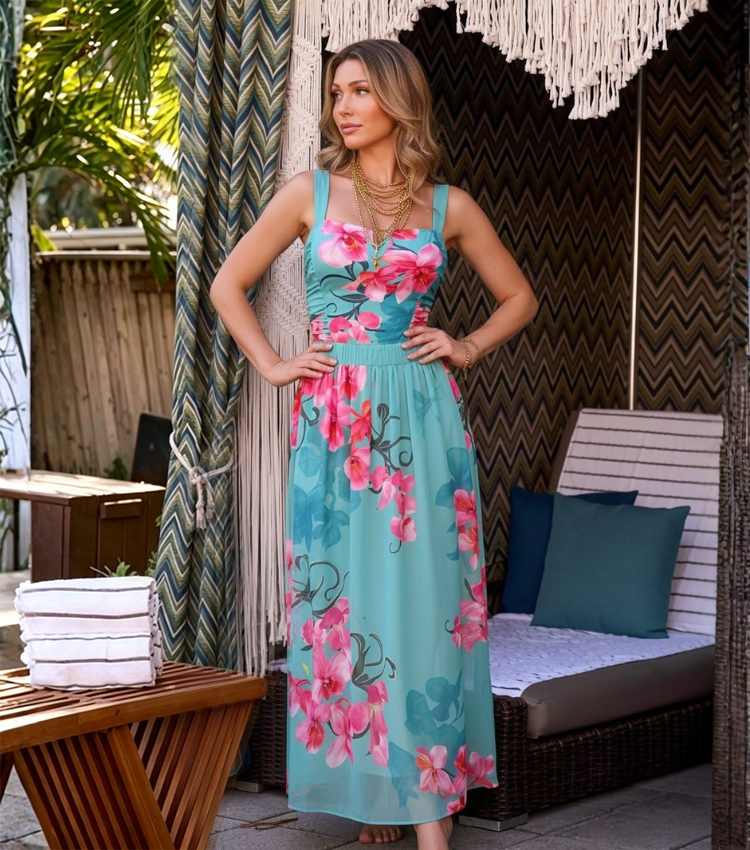 Turquoise & Hot Pink Orchid Floral Print Swimsuit Set(s)