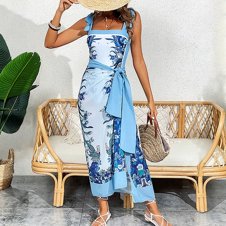 Reversible Tie-shoulder One Piece Swimsuit and Sarong/Skirt Flaxmaker