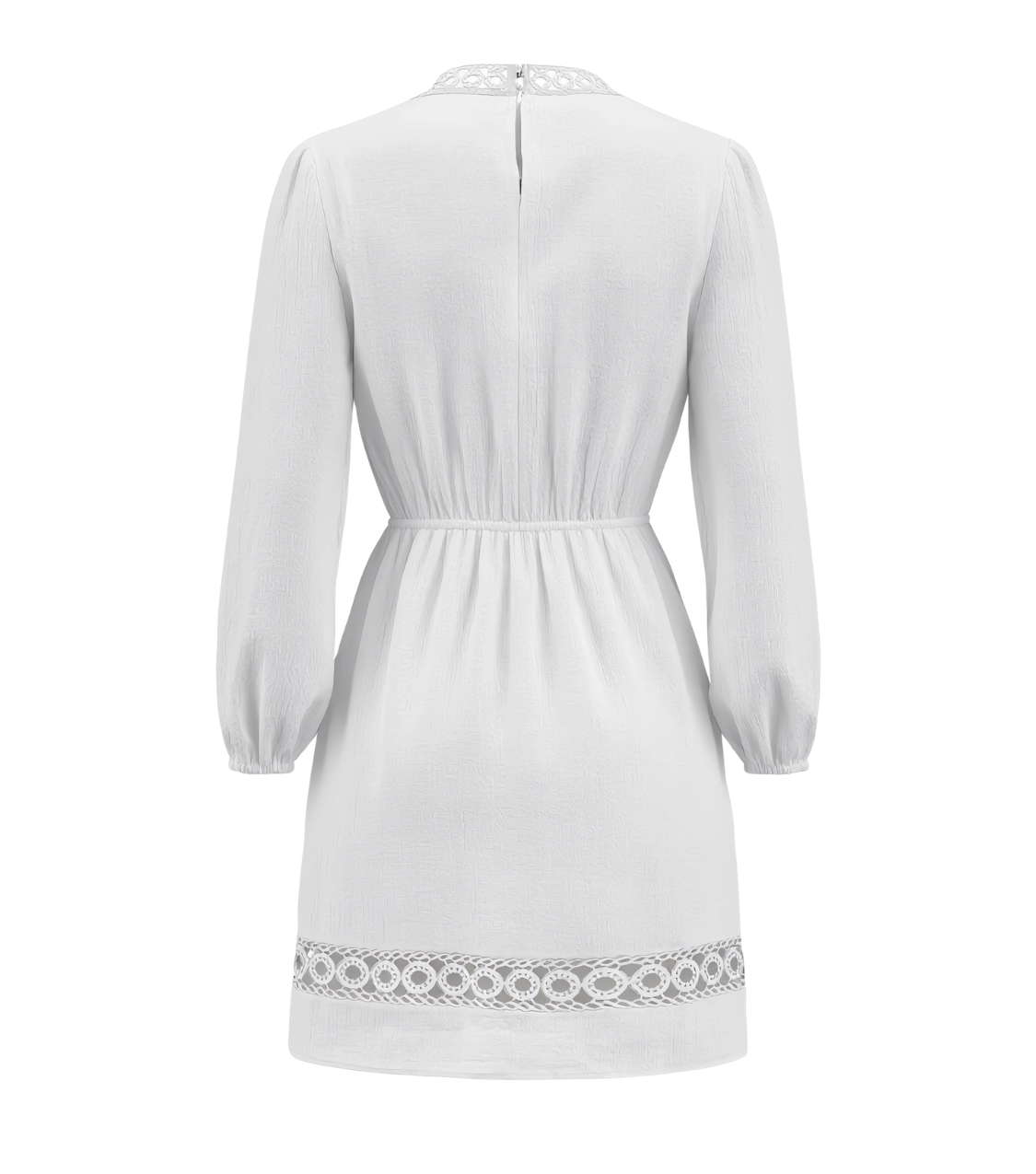 Solid White Lace Trim Long Sleeve Mini Dress
