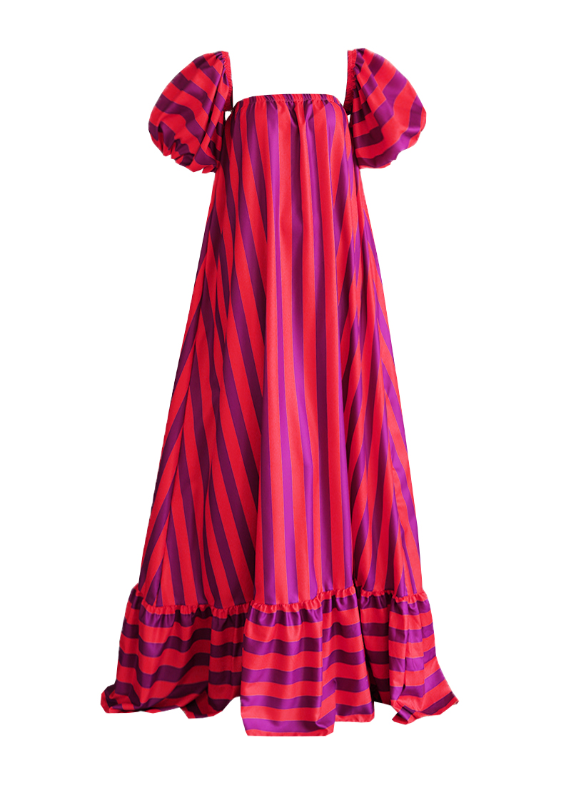 Detachable Sleeves Three-way Color Block Striped Maxi Dress