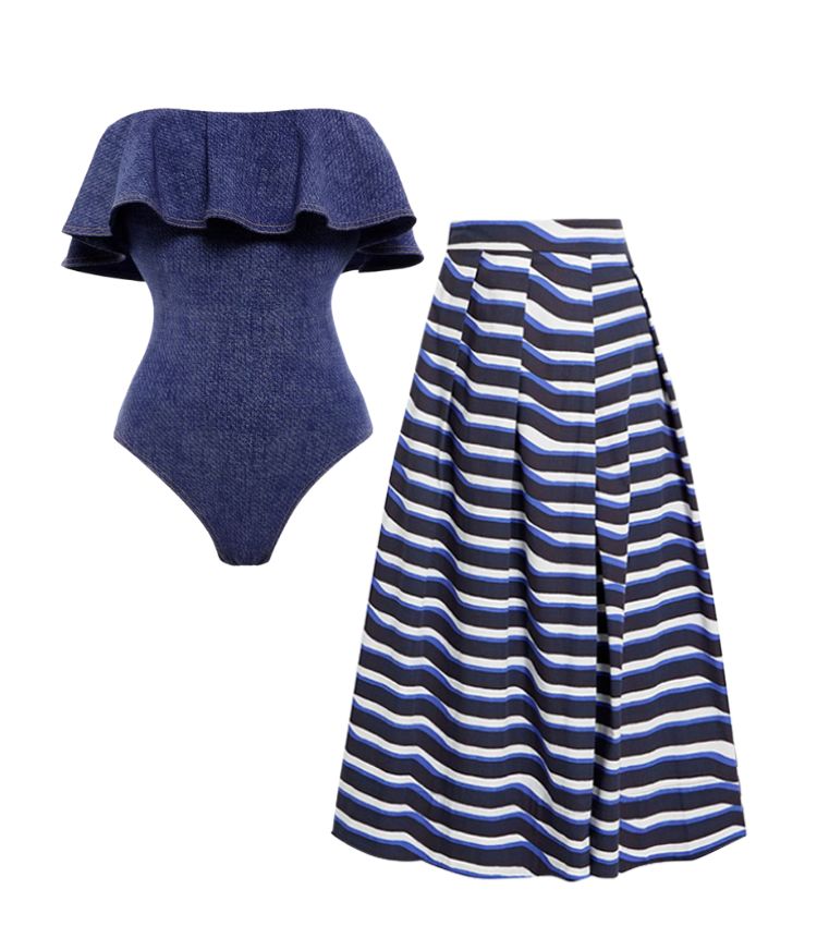 Ruffle Bandeau One Piece Swimsuit and Skirt Flaxmaker