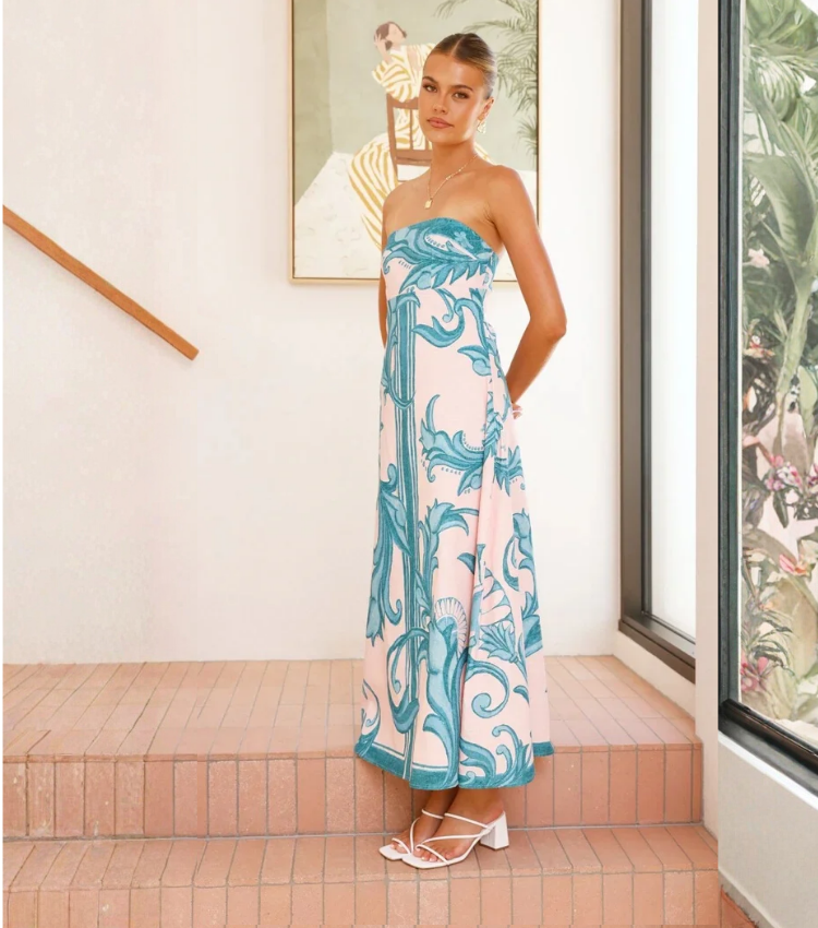 Bandeau Printed Midi Dress