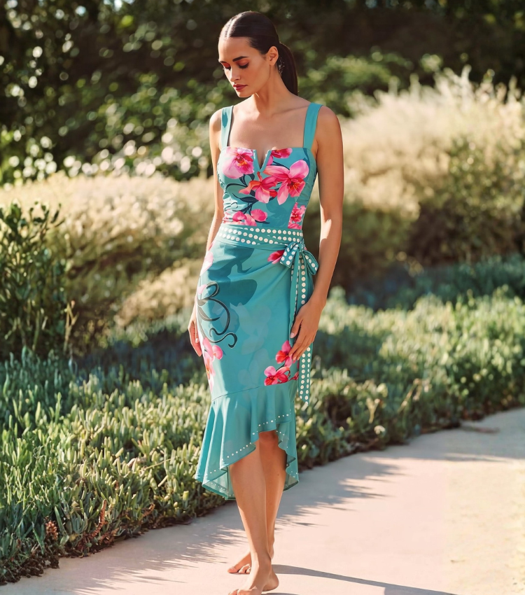 Turquoise & Hot Pink Orchid Floral Print Swimsuit Set(s)